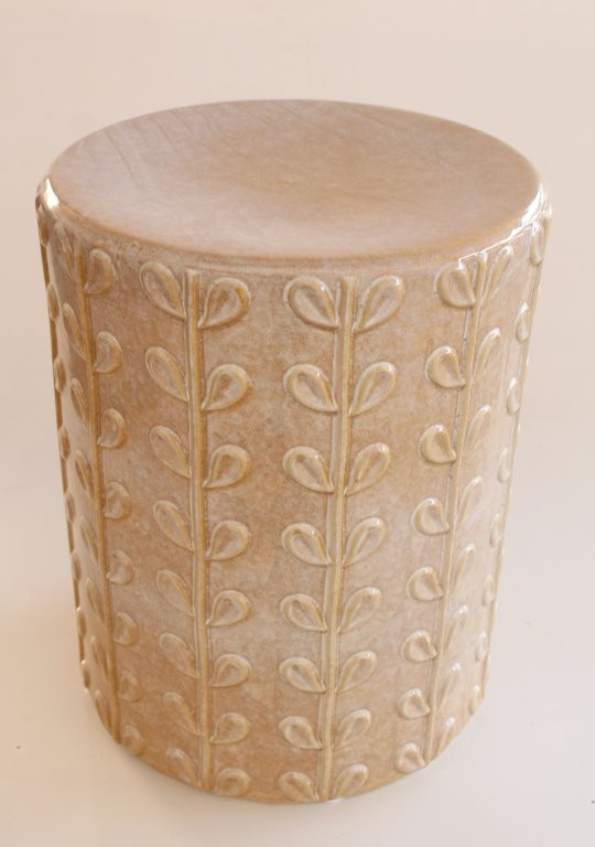Cream Beige Ceramic Flower Garden Stool